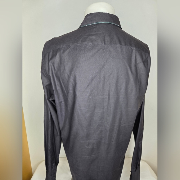 Dolce & Gabbana Size 42 -16 1/2 Black And Green Silk Trim Button-Down Shirt - Picture 3 of 12